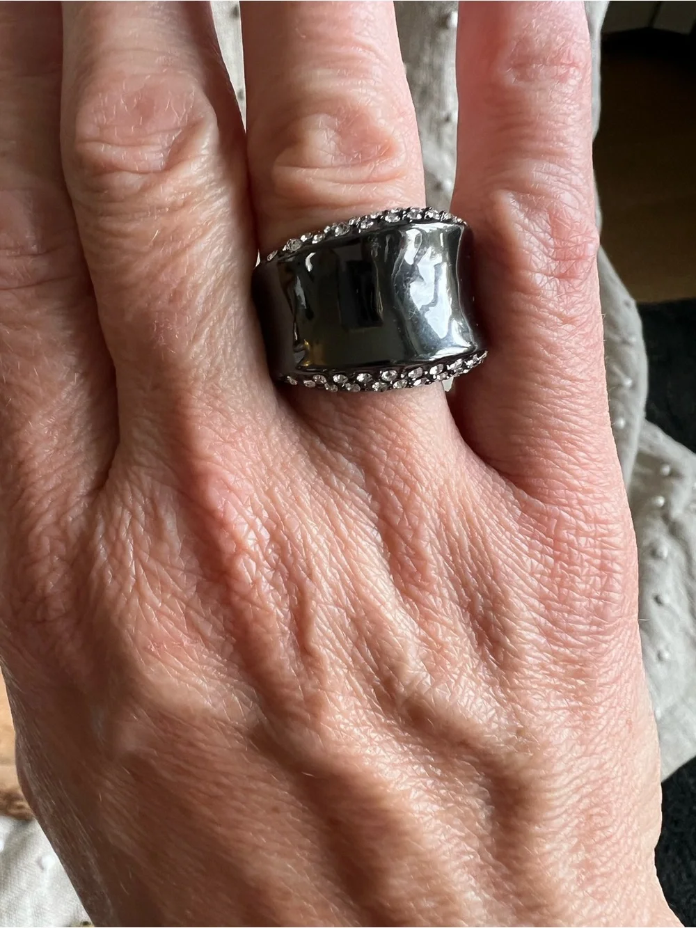 Black Crystal Accent Wide Band Ring